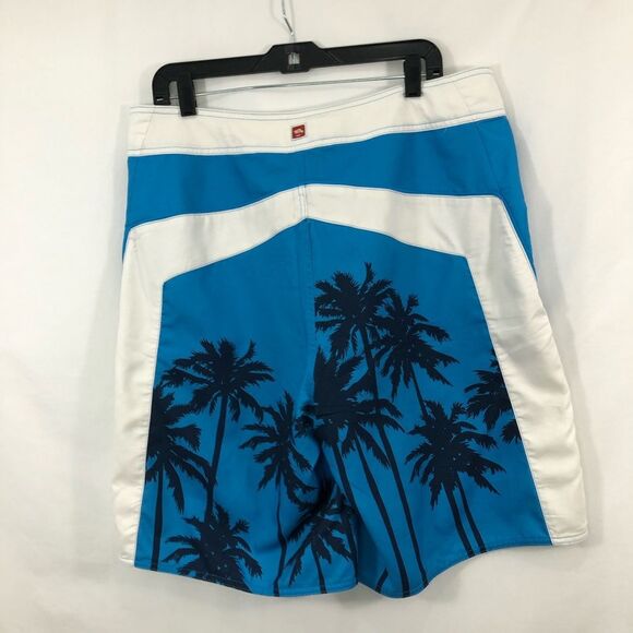 Hawk by Tony Hawk Blue & White Board Shorts With Black Palm Trees Size 36 Waist - Picture 2 of 10